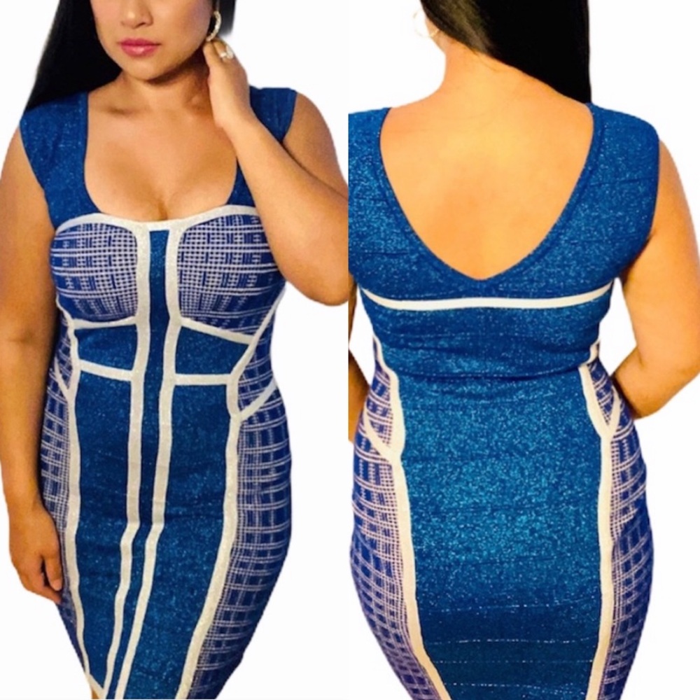 WOW Couture Blue/Silver Glitter Bandage Dress
